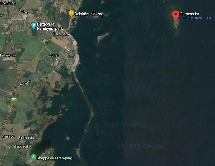 Mapa de Gaspens fyr y Skäppevik